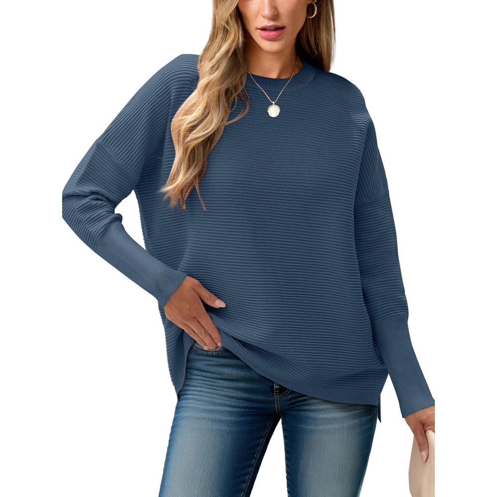 imageANRABESS Womens Oversized Batwing Long Sleeve Ribbed Knit Sweaters 2025 Fall OutfitsDusty Blue