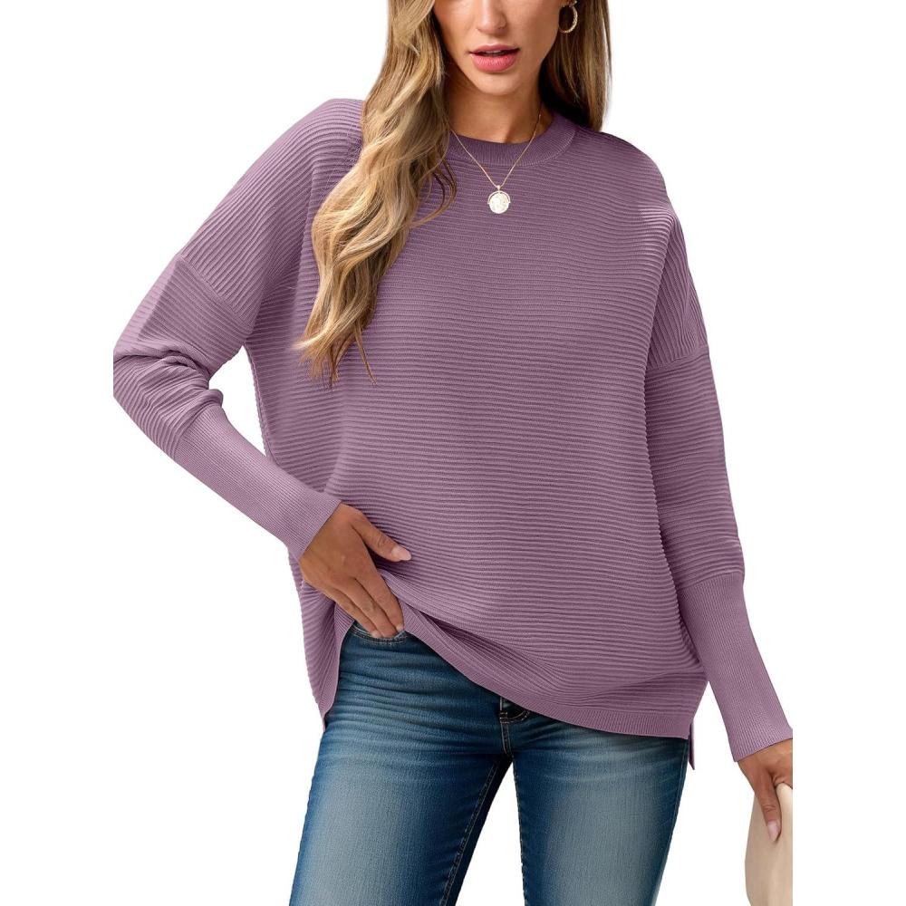 imageANRABESS Womens Oversized Batwing Long Sleeve Ribbed Knit Sweaters 2025 Fall OutfitsLight Purple