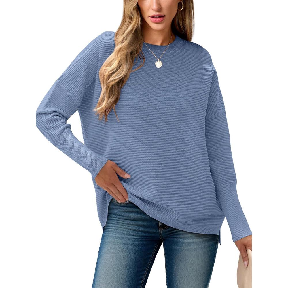 imageANRABESS Womens Oversized Batwing Long Sleeve Ribbed Knit Sweaters 2025 Fall OutfitsSmoky Blue