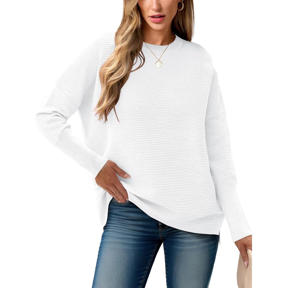 imageANRABESS Womens Oversized Batwing Long Sleeve Ribbed Knit Sweaters 2025 Fall OutfitsWhite