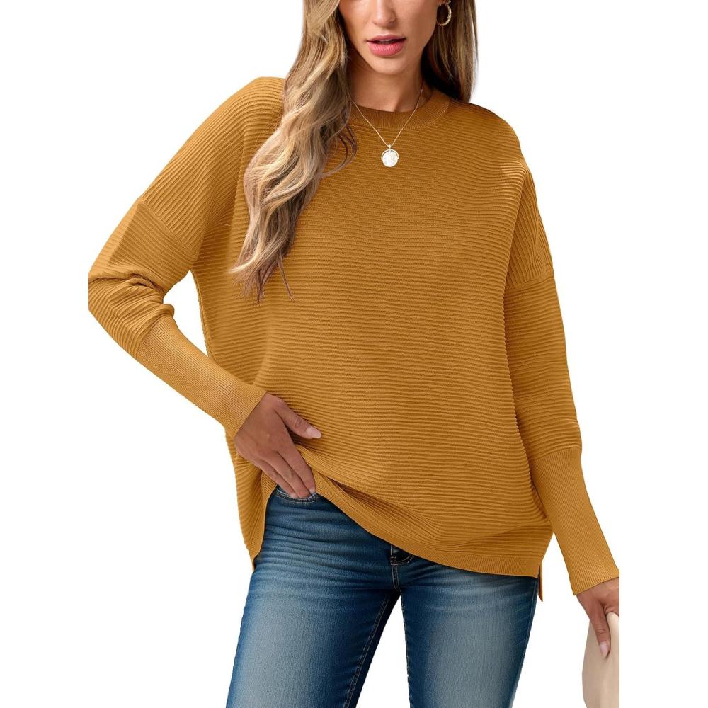 imageANRABESS Womens Oversized Batwing Long Sleeve Ribbed Knit Sweaters 2025 Fall OutfitsYellow