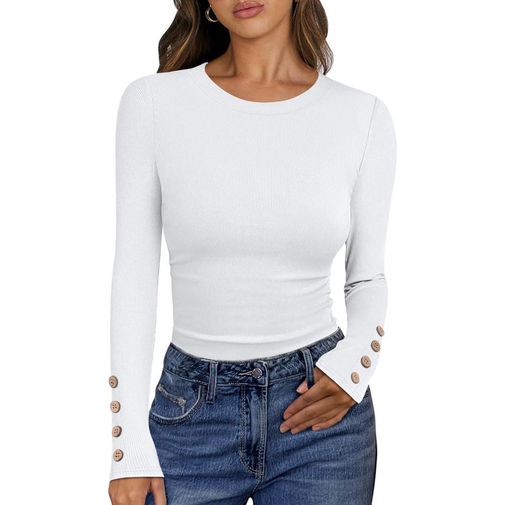 imageANRABESS Womens Ribbed Long Sleeve Tops Slim Fitted Dressy Shirts Basic Tee Tshirts 2025 Fall Fasion Outfits with ButtonsWhite