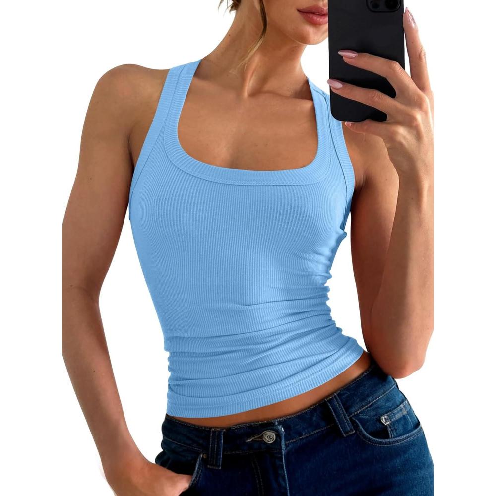 imageANRABESS Womens Sleeveless Square Neck Tank Tops Summer Racerback Workout Top Ribbed Knit Slim Fit Basic 2026 Casual ClothesSky Blue