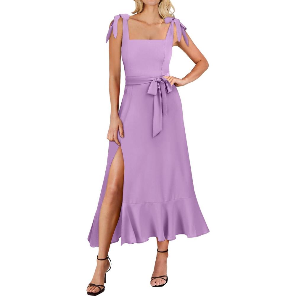 imageANRABESS Womens Square Neck Ruffle Split Midi Elegant Formal Wedding Guest Cocktail Bridesmaid Graduation Party DressesPurple