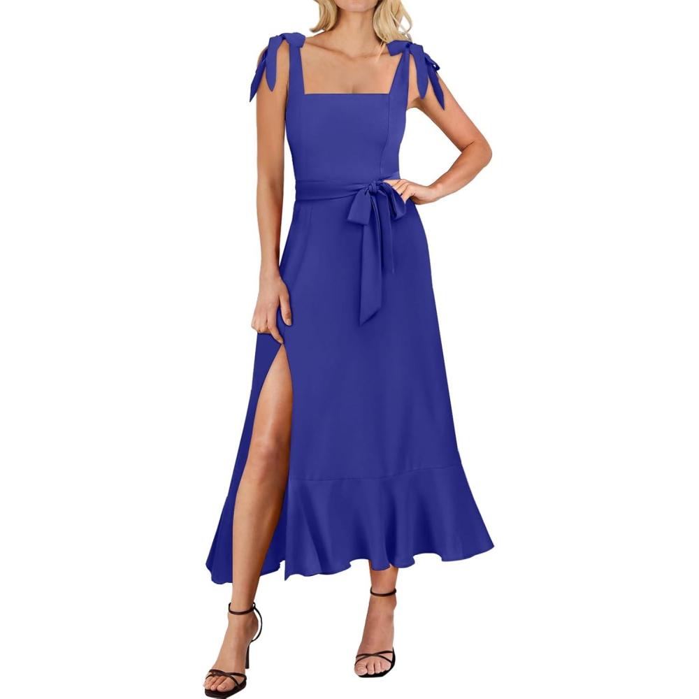 imageANRABESS Womens Square Neck Ruffle Split Midi Elegant Formal Wedding Guest Cocktail Bridesmaid Graduation Party DressesRoyal Blue