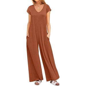 ANRABESS Jumpsuits for Women 2025 Summer Casual Loose Cap Sleeve Crewneck Wide Leg Rompers Jumper One Piece Beach Outfits(Orange)