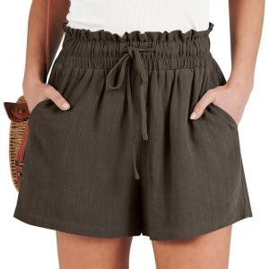 ANRABESS Linen Shorts for Women Summer Casual Wide Leg Loose High Waist Drawstring Dressy Beach Shorts 2025 Comfy Clothes(Coffee)