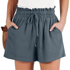 ANRABESS Linen Shorts for Women Summer Casual Wide Leg Loose High Waist Drawstring Dressy Beach Shorts 2025 Comfy Clothes(Grey)