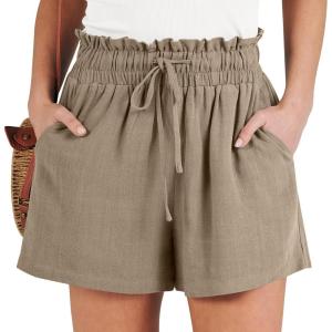 ANRABESS Linen Shorts for Women Summer Casual Wide Leg Loose High Waist Drawstring Dressy Beach Shorts 2025 Comfy Clothes(Light Brown)