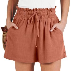 ANRABESS Linen Shorts for Women Summer Casual Wide Leg Loose High Waist Drawstring Dressy Beach Shorts 2025 Comfy Clothes(Rust)