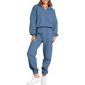 ANRABESS Women 2 Piece Outfits Sweatsuit Oversized Half Zip Sweatshirt Jogger Sweatpants Tracksuit Lounge Set 2025 Clothes(Blue)