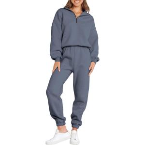 ANRABESS Women 2 Piece Outfits Sweatsuit Oversized Half Zip Sweatshirt Jogger Sweatpants Tracksuit Lounge Set 2025 Clothes(Dark Grey)