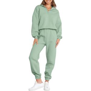 ANRABESS Women 2 Piece Outfits Sweatsuit Oversized Half Zip Sweatshirt Jogger Sweatpants Tracksuit Lounge Set 2025 Clothes(Green)