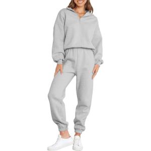 ANRABESS Women 2 Piece Outfits Sweatsuit Oversized Half Zip Sweatshirt Jogger Sweatpants Tracksuit Lounge Set 2025 Clothes(Grey)