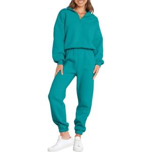 ANRABESS Women 2 Piece Outfits Sweatsuit Oversized Half Zip Sweatshirt Jogger Sweatpants Tracksuit Lounge Set 2025 Clothes(Lake)