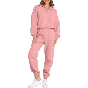 ANRABESS Women 2 Piece Outfits Sweatsuit Oversized Half Zip Sweatshirt Jogger Sweatpants Tracksuit Lounge Set 2025 Clothes(Pink)