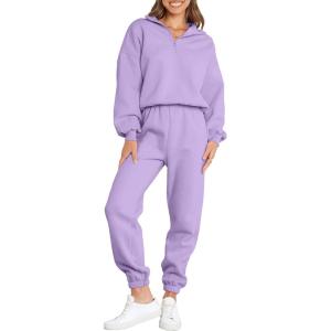 ANRABESS Women 2 Piece Outfits Sweatsuit Oversized Half Zip Sweatshirt Jogger Sweatpants Tracksuit Lounge Set 2025 Clothes(Purple)