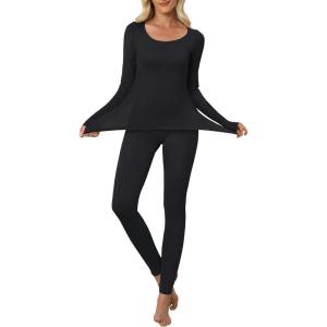 ANRABESS Women Lightweight See Through Sexy Thermal Underwear Sets Fall Ultra Stretchy 2 Piece Pajamas Lounge Basic Layer Set(Black)