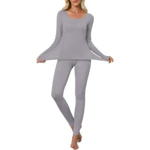 ANRABESS Women Lightweight See Through Sexy Thermal Underwear Sets Fall Ultra Stretchy 2 Piece Pajamas Lounge Basic Layer Set(Grey)