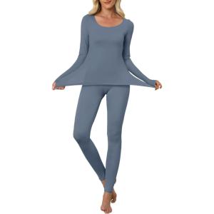 ANRABESS Women Lightweight See Through Sexy Thermal Underwear Sets Fall Ultra Stretchy 2 Piece Pajamas Lounge Basic Layer Set(Grey Blue)