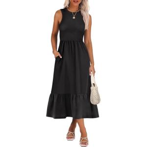 ANRABESS Women Midi Dresses 2025 Summer Casual Sleeveless Sundress High Neck Tank Top Racerback Flowy Beach Dress ＆ Pockets(Black)