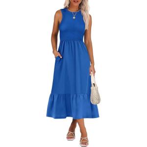 ANRABESS Women Midi Dresses 2025 Summer Casual Sleeveless Sundress High Neck Tank Top Racerback Flowy Beach Dress ＆ Pockets(Royal Blue)