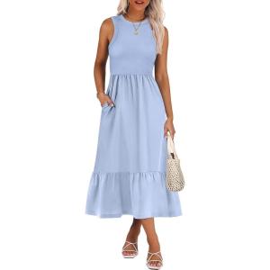 ANRABESS Women Midi Dresses 2025 Summer Casual Sleeveless Sundress High Neck Tank Top Racerback Flowy Beach Dress ＆ Pockets(Sky Blue)