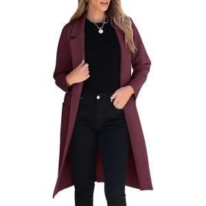 ANRABESS Womens Cardigan Sweater 2025 Fall Outfits Knitted Lapel Long Coats Coatigans(Maroon)