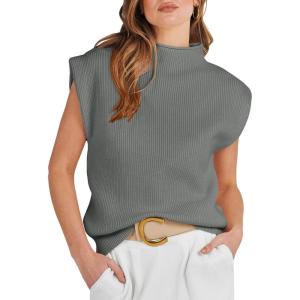 ANRABESS Women’s Mock Neck Sleeveless Sweater Vest Casual Cap Sleeve Knit Pullover Tank Tops 2025 Fall Clothes(Army Green)