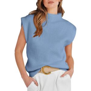 ANRABESS Women’s Mock Neck Sleeveless Sweater Vest Casual Cap Sleeve Knit Pullover Tank Tops 2025 Fall Clothes(Blue)