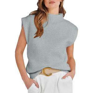 ANRABESS Women’s Mock Neck Sleeveless Sweater Vest Casual Cap Sleeve Knit Pullover Tank Tops 2025 Fall Clothes(Grey)