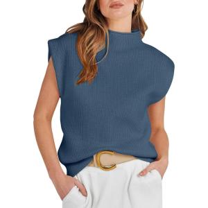ANRABESS Women’s Mock Neck Sleeveless Sweater Vest Casual Cap Sleeve Knit Pullover Tank Tops 2025 Fall Clothes(Navy Blue)