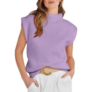 ANRABESS Women’s Mock Neck Sleeveless Sweater Vest Casual Cap Sleeve Knit Pullover Tank Tops 2025 Fall Clothes(Purple)