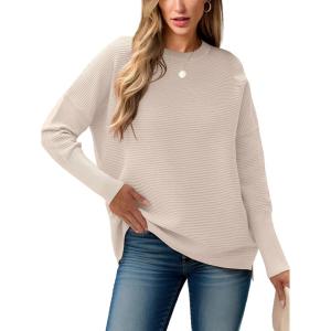 ANRABESS Womens Oversized Batwing Long Sleeve Ribbed Knit Sweaters 2025 Fall Outfits(Almond)