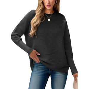 ANRABESS Womens Oversized Batwing Long Sleeve Ribbed Knit Sweaters 2025 Fall Outfits(Black)