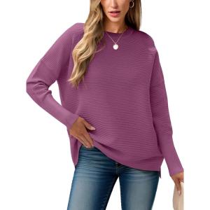 ANRABESS Womens Oversized Batwing Long Sleeve Ribbed Knit Sweaters 2025 Fall Outfits(Deep Purple)