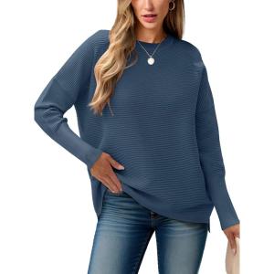 ANRABESS Womens Oversized Batwing Long Sleeve Ribbed Knit Sweaters 2025 Fall Outfits(Dusty Blue)
