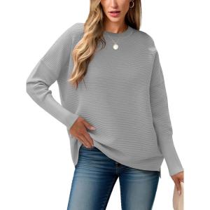ANRABESS Womens Oversized Batwing Long Sleeve Ribbed Knit Sweaters 2025 Fall Outfits(Gray)