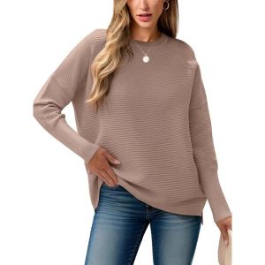 ANRABESS Womens Oversized Batwing Long Sleeve Ribbed Knit Sweaters 2025 Fall Outfits(Khaki)