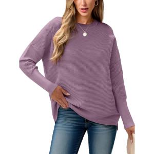 ANRABESS Womens Oversized Batwing Long Sleeve Ribbed Knit Sweaters 2025 Fall Outfits(Light Purple)