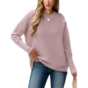ANRABESS Womens Oversized Batwing Long Sleeve Ribbed Knit Sweaters 2025 Fall Outfits(Pink)