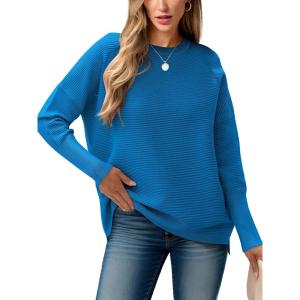 ANRABESS Womens Oversized Batwing Long Sleeve Ribbed Knit Sweaters 2025 Fall Outfits(Royal Blue)