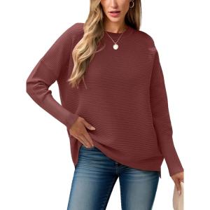ANRABESS Womens Oversized Batwing Long Sleeve Ribbed Knit Sweaters 2025 Fall Outfits(Rust)