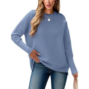 ANRABESS Womens Oversized Batwing Long Sleeve Ribbed Knit Sweaters 2025 Fall Outfits(Smoky Blue)