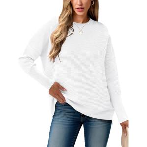 ANRABESS Womens Oversized Batwing Long Sleeve Ribbed Knit Sweaters 2025 Fall Outfits(White)
