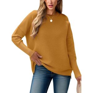 ANRABESS Womens Oversized Batwing Long Sleeve Ribbed Knit Sweaters 2025 Fall Outfits(Yellow)