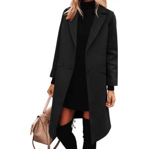 ANRABESS Womens Peacoat Notched Lapel Collar Single-Breasted Trench Coats Loose Casual Long Jacket 2025 Fall Winter Outerwear(Black)