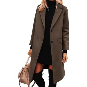 ANRABESS Womens Peacoat Notched Lapel Collar Single-Breasted Trench Coats Loose Casual Long Jacket 2025 Fall Winter Outerwear(Brown)