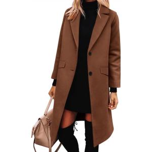 ANRABESS Womens Peacoat Notched Lapel Collar Single-Breasted Trench Coats Loose Casual Long Jacket 2025 Fall Winter Outerwear(Caramel)