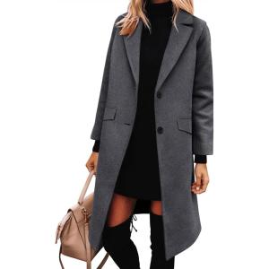 ANRABESS Womens Peacoat Notched Lapel Collar Single-Breasted Trench Coats Loose Casual Long Jacket 2025 Fall Winter Outerwear(Deep Grey)